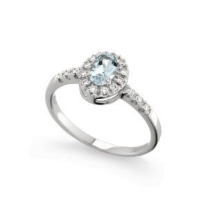 0.40 Ct Oval Cut Aquamarine Ring in 18K White Gold