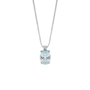1.10 Ct Oval Cut Aquamarine Pendant Necklace in 18K White Gold