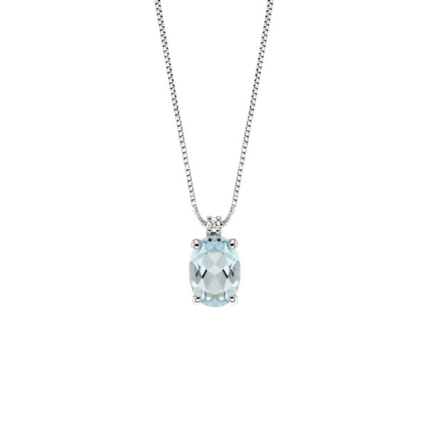 1.10 Ct Oval Cut Aquamarine Pendant Necklace in 18K White Gold