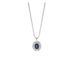 18K Gold Sapphire and Diamond Pendant with 42 cm Chain