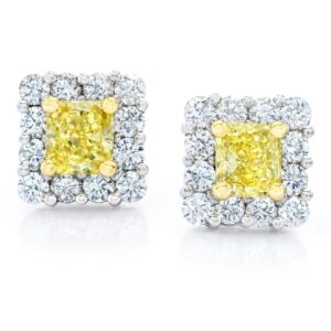1.08 Carat Natural Fancy Yellow Diamond Platinum and 18k Yellow Gold Earrings