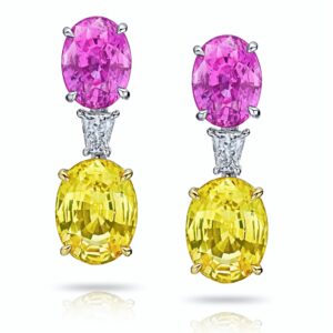 15.11 Carat Oval Pink and Yellow Sapphires and Diamond Platinum