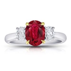 1.76 Carat Oval Red Ruby and Oval Diamonds Ring