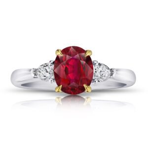 1.72 Carat Oval Red Ruby and Pear Shape Diamonds Ring