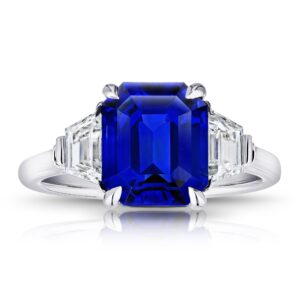 5.08 Carat Emerald Cut Blue Sapphire and Diamonds Ring