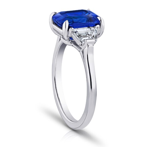 5.08 Carat Emerald Cut Blue Sapphire and Diamonds Ring
