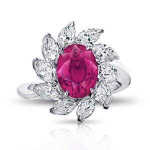 4.10 Carat Oval Ruby and Marquise Diamonds Ring