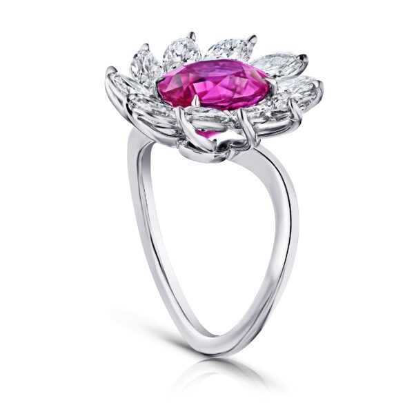 4.10 Carat Oval Ruby and Marquise Diamonds Ring