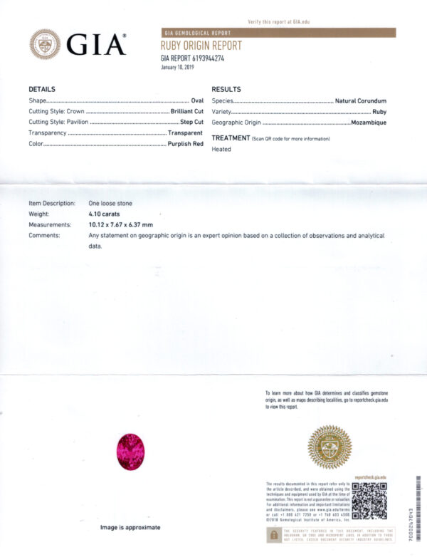 4.10 Carat Oval Ruby and Marquise Diamonds Ring Lab Report