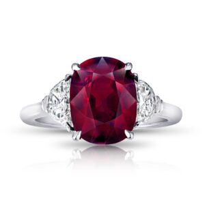 5.10 Carat Oval Red Ruby and Half Moon Diamonds Ring
