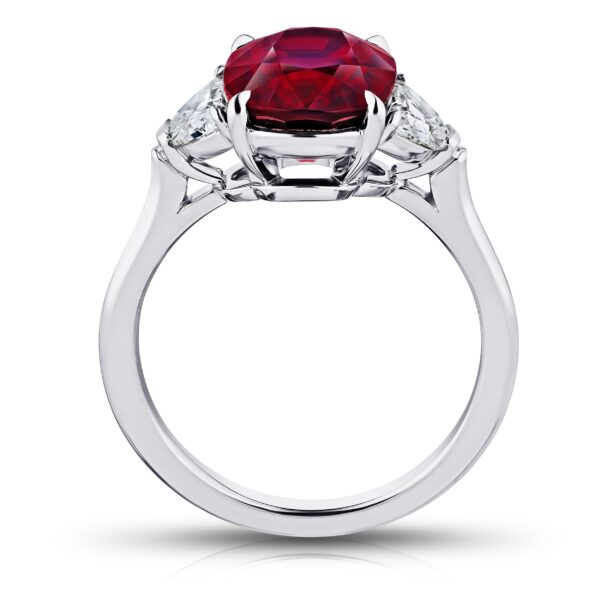 5.10 Carat Oval Red Ruby and Half Moon Diamonds Ring