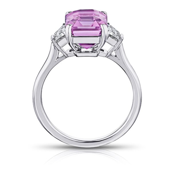 5.70 Carat Emerald Pink Sapphire and Trapezoid Cut Diamonds Ring
