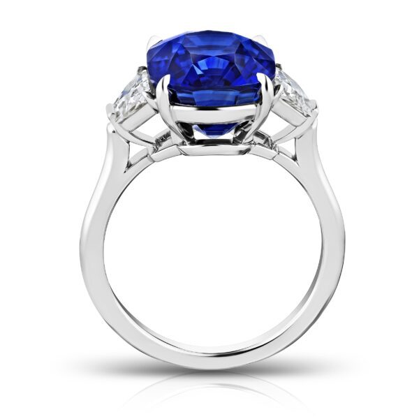 8.59 Carat Cushion Blue Sapphire & French Cut Trapezoid Diamonds Ring