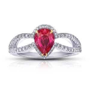 1.42 Carat Pear Shape Ruby and Diamond Platinum Ring