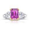4.04 Carat Emerald Cut Pink Sapphire and Diamond Platinum and 18k Ring