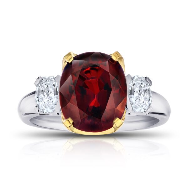 5.19 Carat Cushion Red Spinel and Diamond Platinum and 18k Yellow Gold Ring