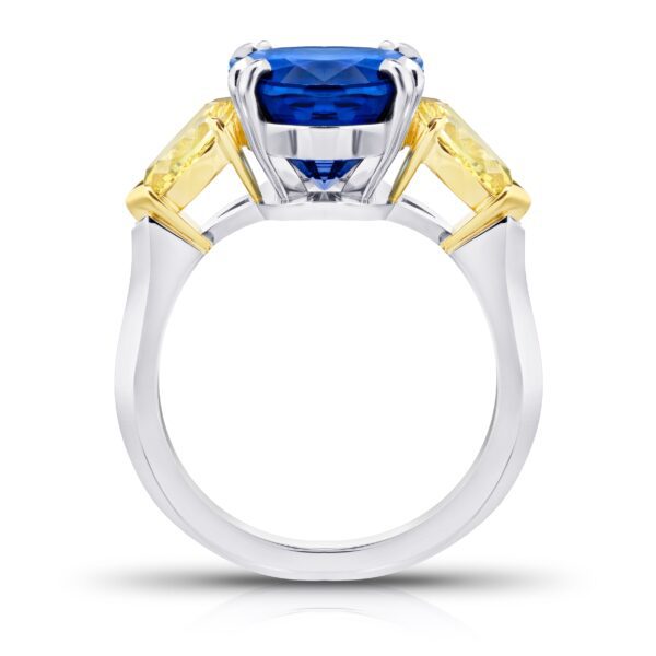 9.08 Carat Oval Blue Sapphire and Fancy Yellow Diamond Platinum and 18k Ring