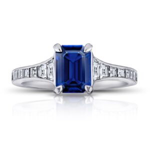 1.41 Carat Emerald Cut Blue Sapphire and Diamond Platinum Ring