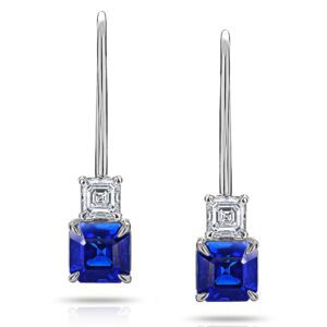 1.90 Carat Blue Asscher Cut Sapphire and Diamond Platinum Earrings