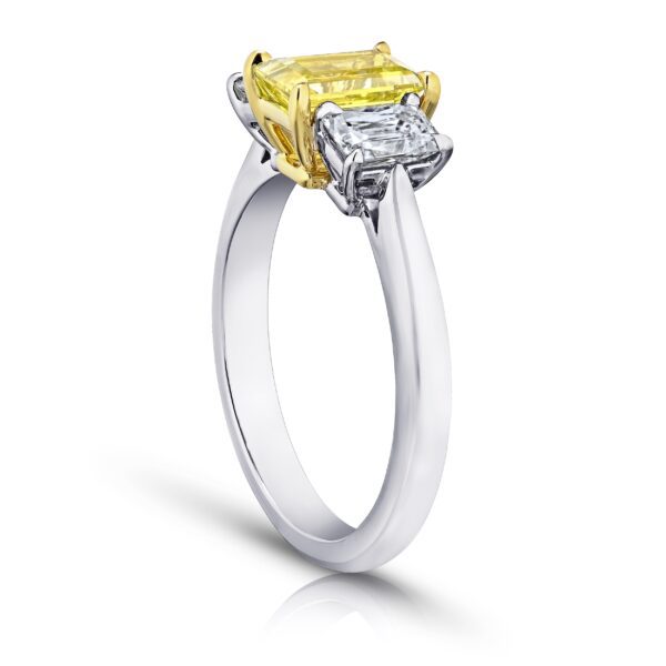 1.37 Carat Emerald Cut Yellow Sapphire and Diamond Platinum and 18k Ring
