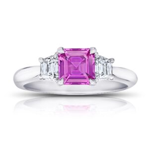 1.24 Carat Asscher Cut Pink Sapphire and Diamond Platinum Ring