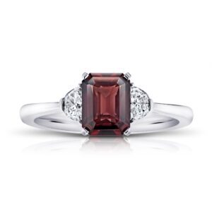2.08 Carat Emerald Cut Reddish Brown Sapphire and Diamond Platinum Ring