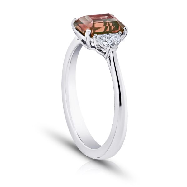 2.08 Carat Emerald Cut Reddish Brown Sapphire and Diamond Platinum Ring