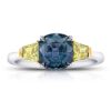 2.44 Carat Cushion Greenish Blue Sapphire and Diamond Platinum and 18k Ring