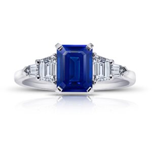 2.25 Carat Emerald Cut Blue Sapphire and Diamond Platinum Ring
