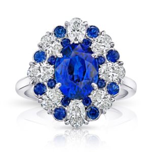 3.11 Carat Oval Blue Sapphire and Diamond Ring