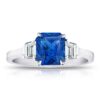 2.13 Carat Radiant Cut Blue Sapphire and Diamond Ring