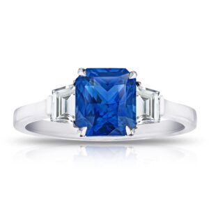 2.13 Carat Radiant Cut Blue Sapphire and Diamond Ring