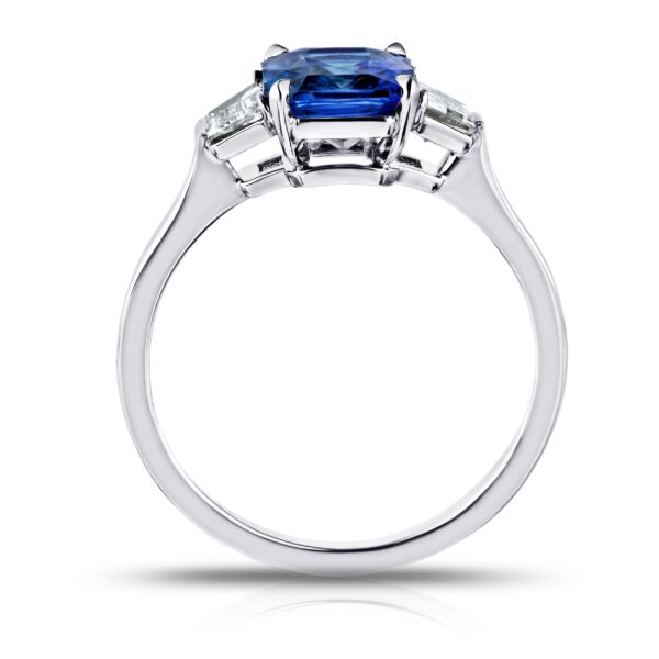 2.13 Carat Radiant Cut Blue Sapphire and Diamond Ring