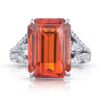 16.10 Carat Emerald Cut Orange Sapphire and Diamond Ring