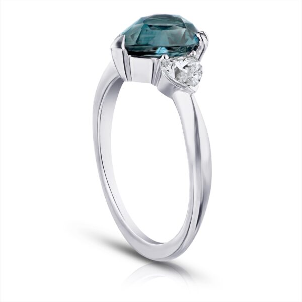 2.43 Carat Pear Shape Bluish Green Sapphire and Diamond Ring