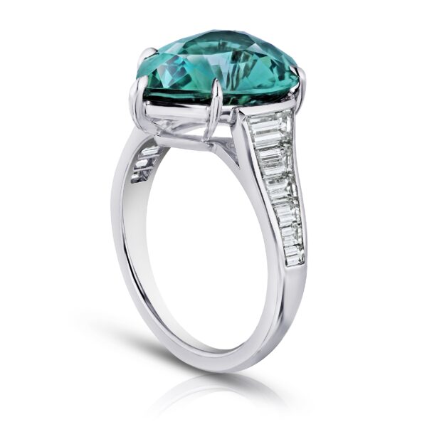 7.57 Carat Pear Shape Green Sapphire and Diamond Ring
