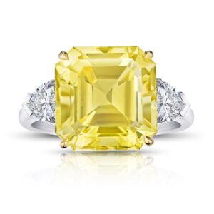 13.28 Carat Emerald Cut Yellow Sapphire and Diamond Ring