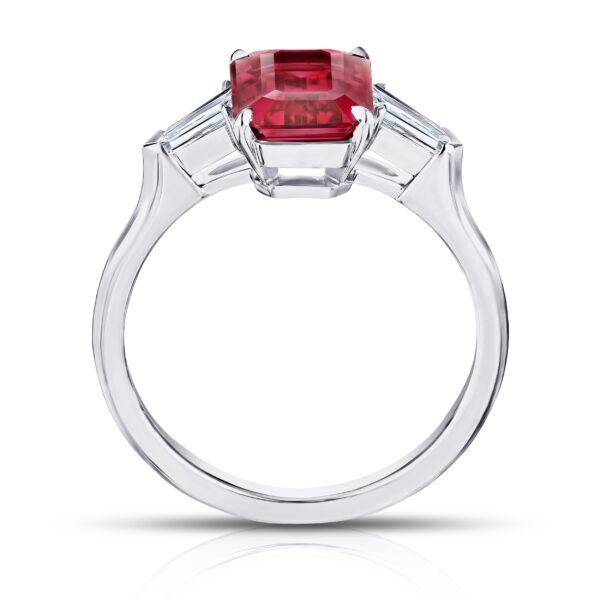 3.28 Carat Emerald Cut Red Spinel and Diamond Ring