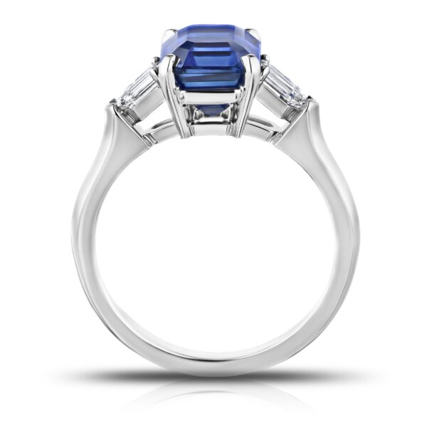 3.72 Carat Emerald Cut Blue Sapphire and Diamond Ring