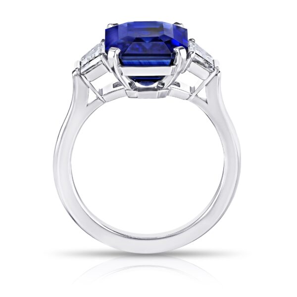 7.11 Carat Emerald Cut Blue Sapphire and Diamond Ring