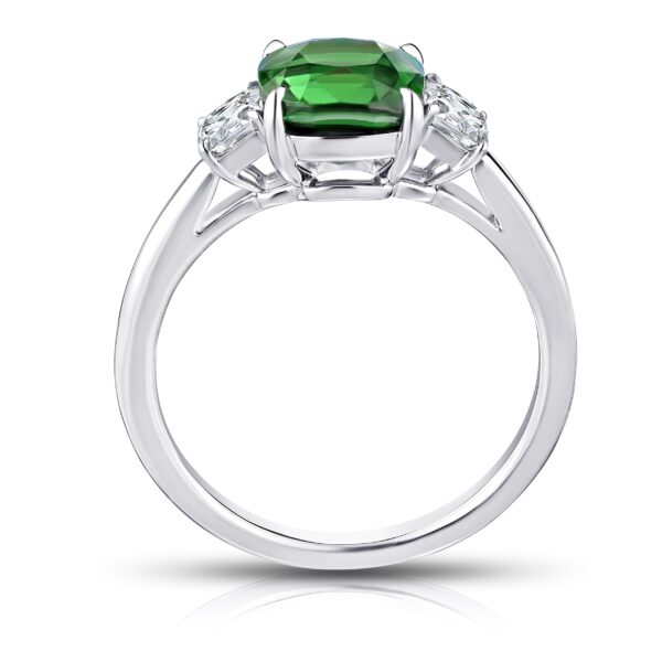 2.58 Carat Cushion Green Tsavorite and Diamond Ring