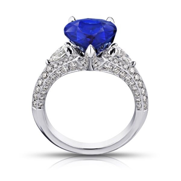6.18 Carat Pear Cut Blue Sapphire and Diamond Ring