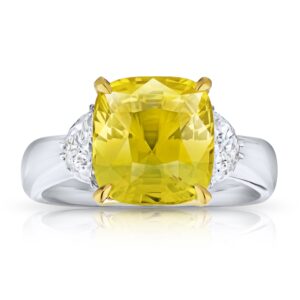 6.51 Carat Cushion Yellow Sapphire and Diamond Ring