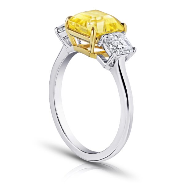 3.48 Carat Square Emerald Cut Yellow Sapphire and Diamond Ring