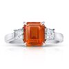 3.21 Carat Emerald Cut Orange Sapphire and Diamond Ring