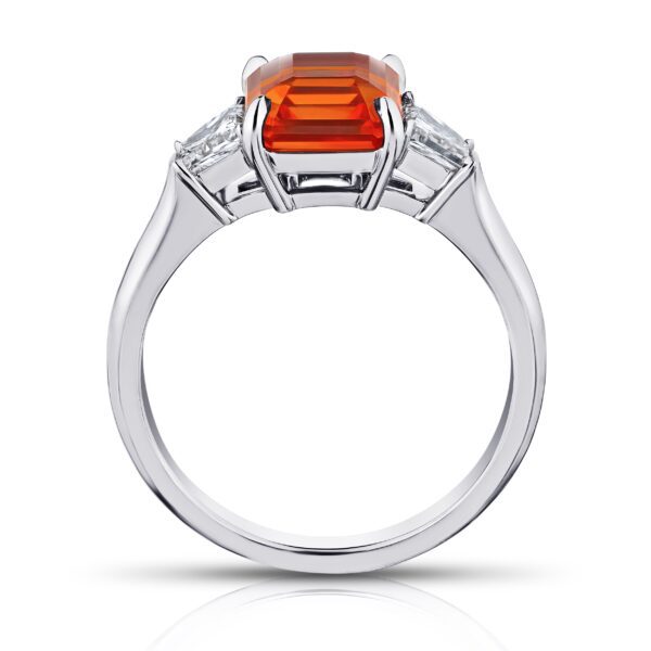3.21 Carat Emerald Cut Orange Sapphire and Diamond Ring