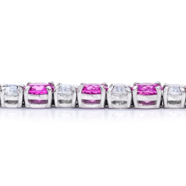 Pink Sapphire and Antique Cushion Diamond Platinum Bracelet