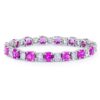 Pink Sapphire and Antique Cushion Diamond Platinum Bracelet