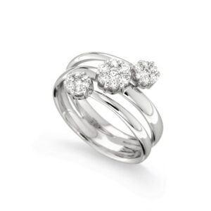 0.42 Carat Three Flowers Set Diamond Ring in 18K White Gold