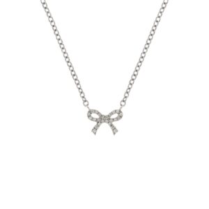 0.13 Carat Bow Diamond Pendant Necklace in 18K White Gold